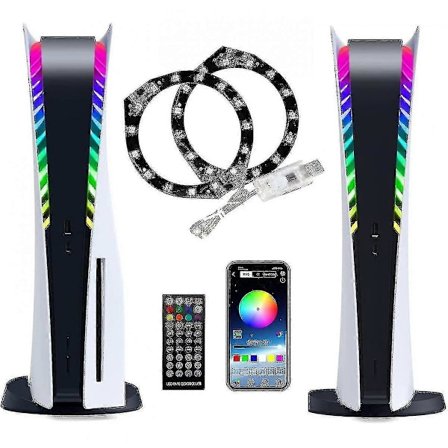 LED Lys til PS5 Konsol, Playstation 5 LED Lys DIY Dekorations Tilbehør, Spillyd/musik Synkronisering, RGB 8 Farver 400 Lyseffekter Med USB/App Co