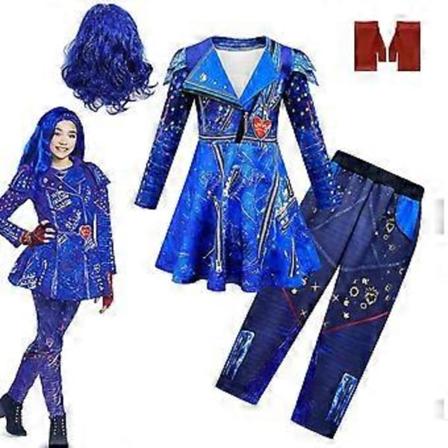 Descendants 3 Evie Cosplay Kostymer Halloween Karneval Party Klänning Byxor Peruk Set (150 3 delar set C)