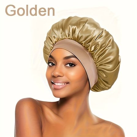 1 stk. Satin Sleep Cap, Blød Elastisk Anti-krus Hårhætte, Satin Hårindpakning til Krøllet Hår, Sort og Gylden Farve, Bolig Badeværelsesindretning