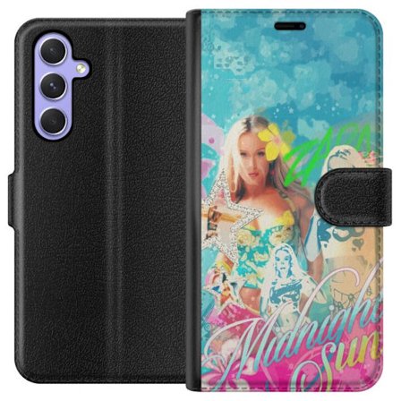 Kompatibel Tegnebogsetui til Samsung Galaxy A54 Eventyrverden med Steve, Creeper og dyr i farverig blokgrafik