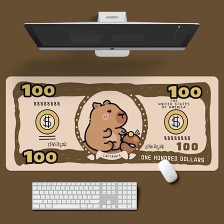 Musematte, overdimensjonert capybara-stil, søt tegneserie, for jenter, 90x40x0,3 cm