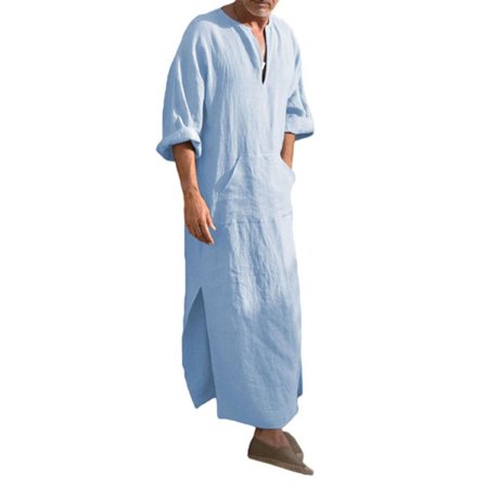 Mens Arab Mu Long Robe Kläder Casual Mellanöstern Islamiska Thobe Kaftan Robes