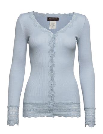 Silk Cardigan Ls W/Wide Lace Blue Rosemunde