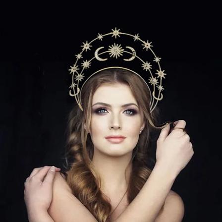 Gudinne Halo Crown Pannband Stjärna Måne Stjärna Måne Pannband Tre nivåer Boho Bröllopshuvud för kvinnor Halloween Cosplay Pa