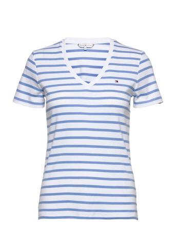 Slim Stripe V-Nk Top Ss Patterned Tommy Hilfiger