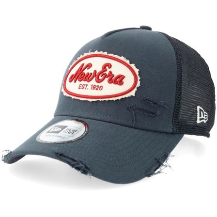 New Era - Blå trucker Keps - Oval Canvas Distress Navy A-frame Trucker @ Hatstore