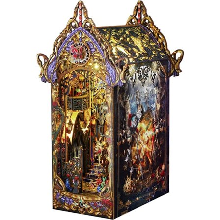 DIY trædukkehusbøger, bogkrogssæt med LED-lys, 3D-puslespilsbygningsmodel, miniature C