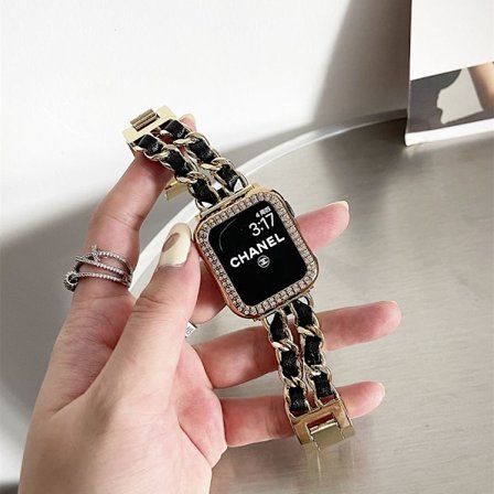 Klockarmband för Apple Watch iWatch 1/2/3 generation 42mm/44/45/46/49mm universal guld svart läder