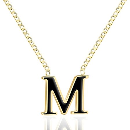 18k Guldpläterat Halsband med Bokstav, Rostfritt Stål Initial A-Z Hänge Halsband för Kvinnor Flickor, Svart/Guld, Personligt Kedjehalsband