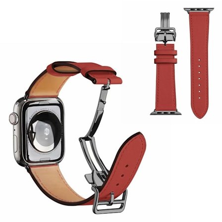 äkta läder rosa guld spänne klockarmband för Apple Watch Series 6 / 5 44mm - Camellia
