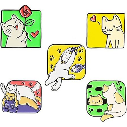 GHYT 5-pakkaus söpö kissa iloinen leikki rintaneula keinu piilottaminen piilotettu pinoaminen Arhat kukat iloinen kissa merkki sarjakuva kissa emali 
