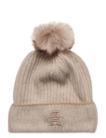 Festive Luxe Beanie Pompom Accessories Headwear Beanies Beige Tommy Hilfiger