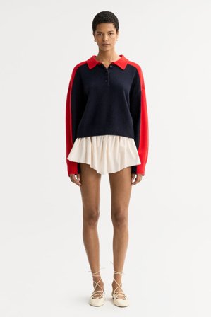 Soft Goat - Color block polo shirt - Women cashmere sweater - L - Navy