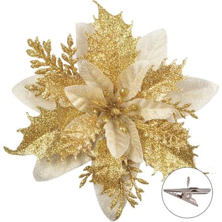 12 st glittrande julblommor (15 cm) konstgjorda julgransblommor