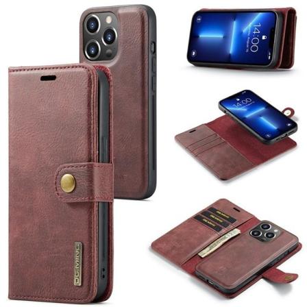 DG.MING iPhone 15 Pro Max lompakkokotelo Aito nahka 2in1 - Punainen
