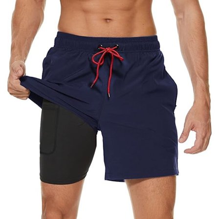 Herre Badeshorts Herre Badeshorts med Kompressionsforing Hurtigtørrende Strækbare 2 i 1 Boardshorts med Lynlåslommer