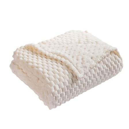 70*100cm Pehmeä Fleecepäiväpeitto, 3D Pilvet Tyylissä Jacquard-Päiväpeitto Sovalle, Mukava Pehmeä Kevyt Kaikille Vuodenaikoille, Kermanvalkoinen 