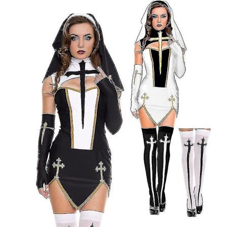 Mike Mike Naisten Seksi Nunna Cosplay-asu Karnevaali Halloween Fantasia Puku - WELLNGS Black Stocking M