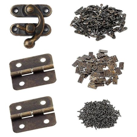 Små Kassehængsler Bronze Antik Højre Låsekrog Hasp Med Hængsler Og Skruer Til Træ Smykkeskrin G