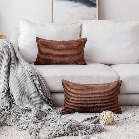 2 st rektangulära korduroyrandiga avlånga kuddfodral för soffa ländryggskuddfodral, brun