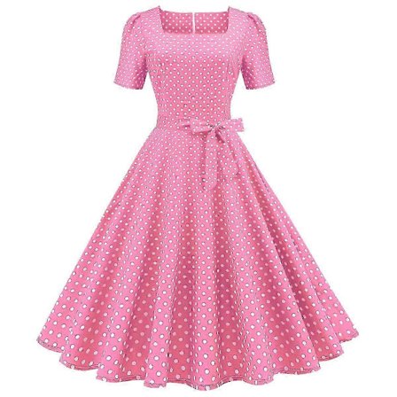 Medeltida vintage damklänning med prickigt tryck