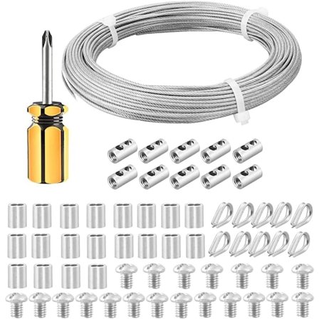 ING 30 meter lang stålkabel for klatreplanter, 2 mm PVC-belagt rustfri stålkabel med M2-kobling og stålkabelklemme