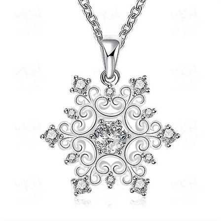 Snöflinga Hänge Kristall Jul Halsband för Kvinnor Silver Färg Söta Halsband för Tonårsflickor 18 Tum Länk Kedja Mors Dag