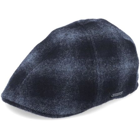 Stetson - Blå flatcap Keps - Texas Wool Check Navy Flat Cap @ Hatstore