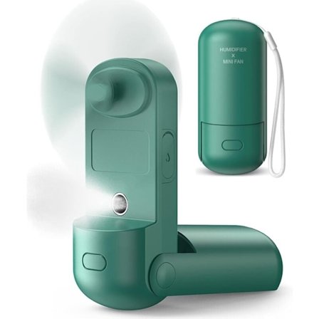 Bærbar vifte med spray, 3 i 1 håndholdt vifte, 3 justerbare hastigheter, sammenleggbar personlig vifte for jenter og kvinner på reise (Grønn)