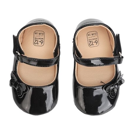 Konstgjorda PU-skor med rosett för baby, elegant prinsessstil för nyfödda 6 till 12 månader, svart 12 cm 4,7 tum