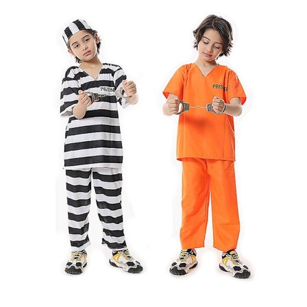 Fangekostyme oransje fangedrakt med kjede for barn/voksne fengselsklær for Halloween oransje fengsel