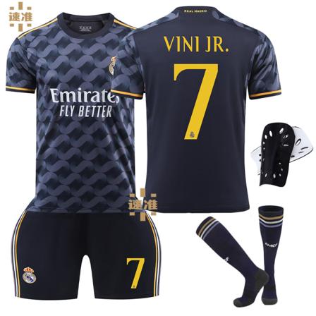 23-24 Real Madrid udebanefodboldtrøje sæt til børn nr. 7 Vinicius 5 Bellingham 10 Modric No. 7 protective gear with socks M