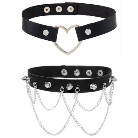Wabjtam 2 stk. Kvinde Mænd Cool Punk Choker Hjerte Form Biker Læder Studded Choker Pu Læder Krave Choker Rock Gotisk Halskæde Choker