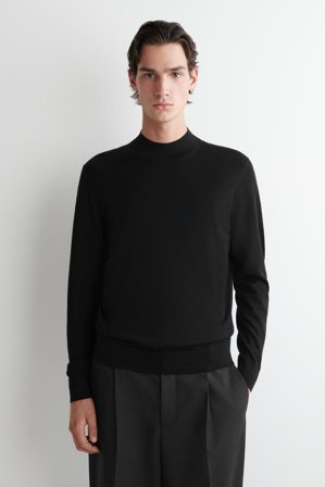 COS Homme Pull Slim À Col Montant En Laine Jumper in Noir