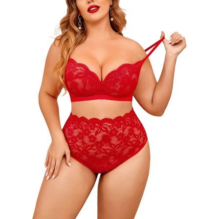Damspetslingerie i spets - Sexig behå och trosset i hög midja 3XL