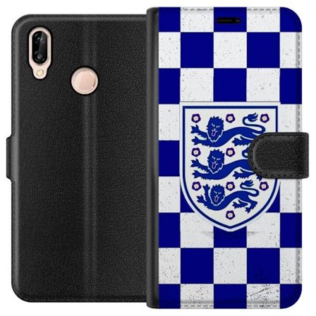 Yhteensopiva Lompakkokotelo Huawei Huawei P20 lite Graafinen shakkiruudukkokuviointi sinisellä ja valkoisella, klassisella heraldisella vaakunalla, r