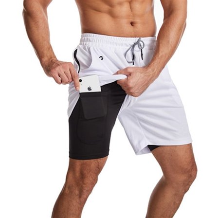 Miesten 2-in-1-juoksushortseja, kuntosaliharjoitteluun, nopeasti kuivuvat miesten shortsit puhelinkotelolla XXL