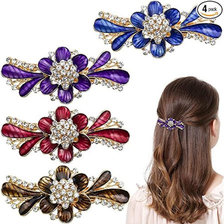 4-delt retro blomsterhårklemme fransk glitterhårklemme elegant