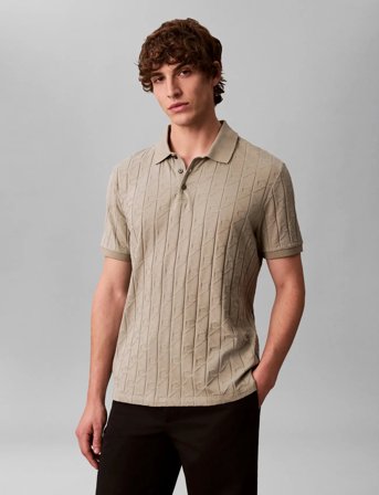 Calvin Klein Ss Dbl Mercerized Emblem Jacquar - Khaki green - M