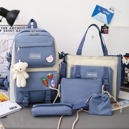 5 STK/SET Ryggsekk Skolesekk BLÅ