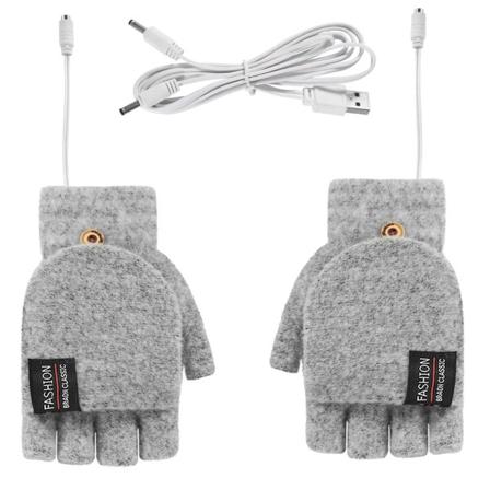 Elektriska uppvärmda handskar Handvärmare Vantar Uppladdningsbar USB Återanvändbar Vinter Varm Uppvärmning Laptop för Kvinnor Män GRAY