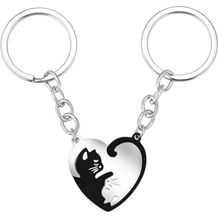 Parnyckelring, katt hjärta älskare nyckelring, årsdag present, katt