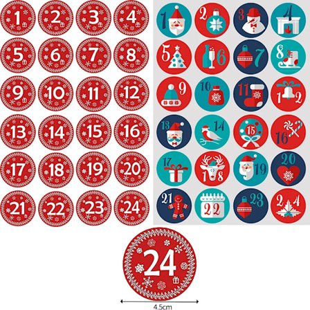 1-24 Number Adhesive Label Merry Christmas Gift Stickers Advent Calendar Number Paper Stickers DIY Gift Packaging Labels Decor
