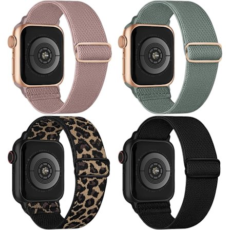 4-pak, elastisk nylonrem kompatibel med Apple Watch rem 42 mm 44 mm 45 mm, justerbare elastiske sportsremme