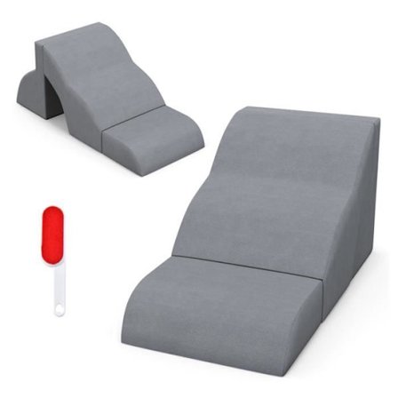 COSTWAY skum hundekattetrappe 3 trin, belastning 30 kg, kæledyrsrampe med skridsikker bund, aftageligt dæksel, grå