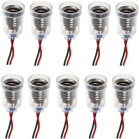 10 stk. E10-lamper, sokkel, LED, skruebeslag, små pærer, holder, lysfatning med ledning, fatning til kredsløbsforsøg, tilbehør til elektriske test i 