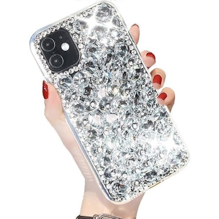iPhone 12 /iPhone 12 Pro Bling Glitter-fodral, Lyxigt Glittrande Diamantkristall Strass Glittrande Juvelsten 3D Handgjort Transparent Skyddsfodral för