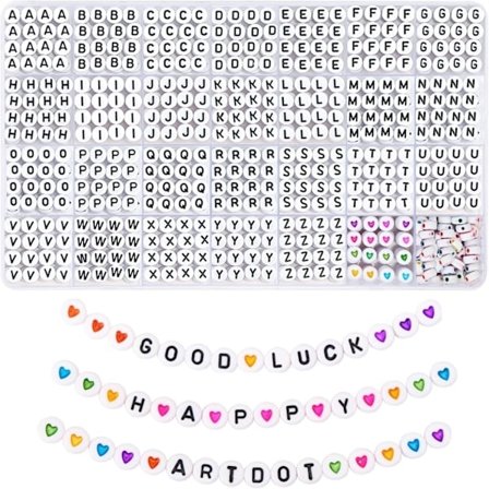1820 stk Bokstavperler 28 Stiler Alfabetiske Perler Fargerike Smiley Perler Hjerteperler for Armbånd og Smykkefremstilling Hvit