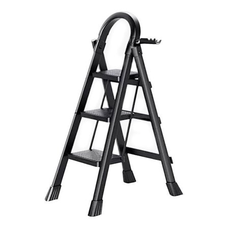 Sju Komfort-Stege 3 steg-Fällbar med Halkskydd-På 150KG-Stål-Svart