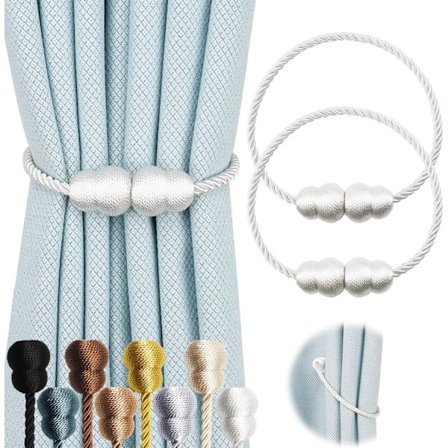 2 stk. Hvide magnetiske gardinholdere reb dekorative gardinholdere elegante gardinholdere til